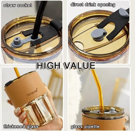 stylish 300ml reusable glass coffee mug.