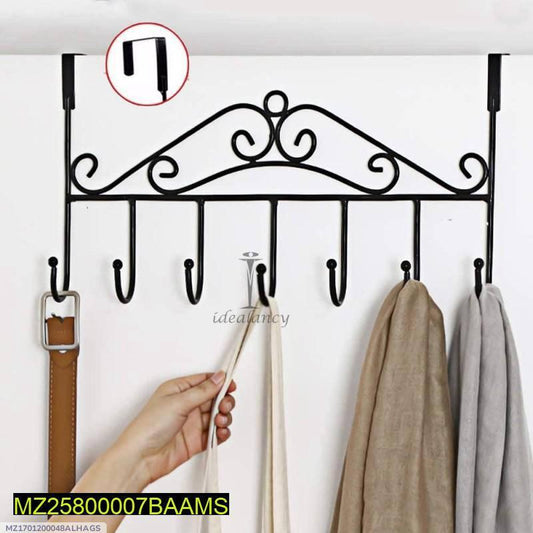 Black Iron Over-the-Door Coat Hanger with 6 Hooks