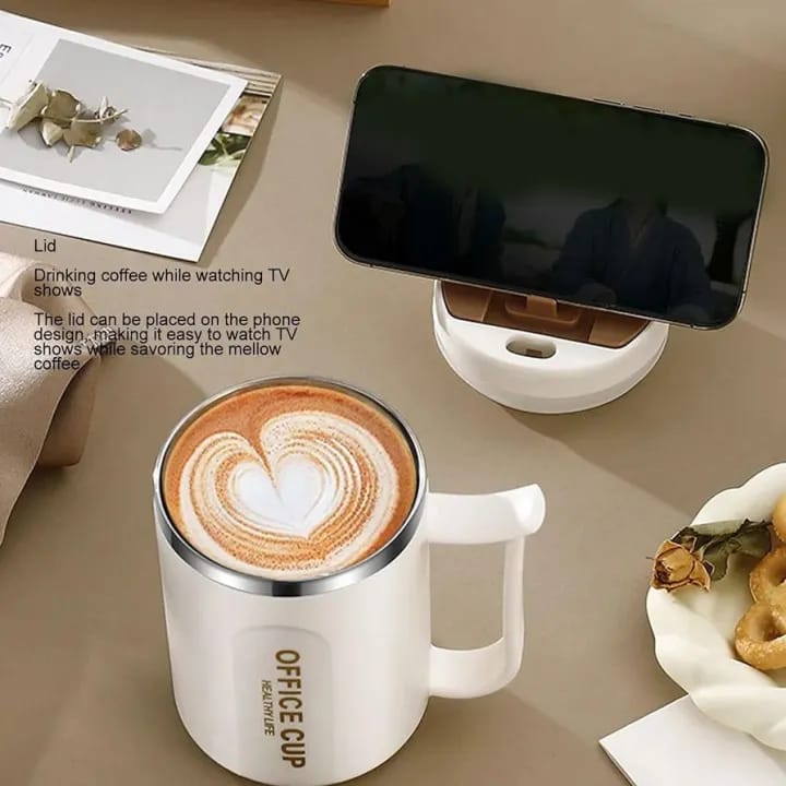 Stainless Steel Coffee Mug, Insulated, Anti‑Slip Bottom With Spoon