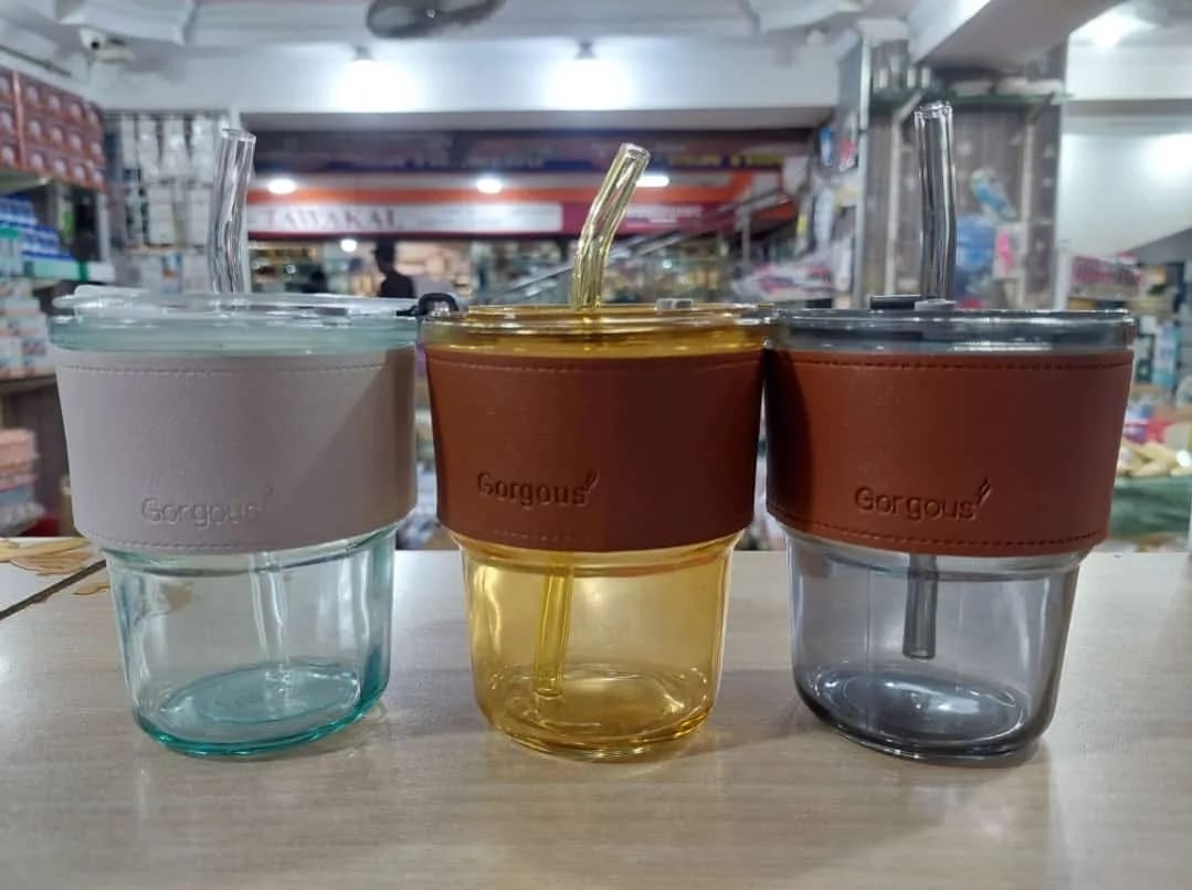 stylish 300ml reusable glass coffee mug.