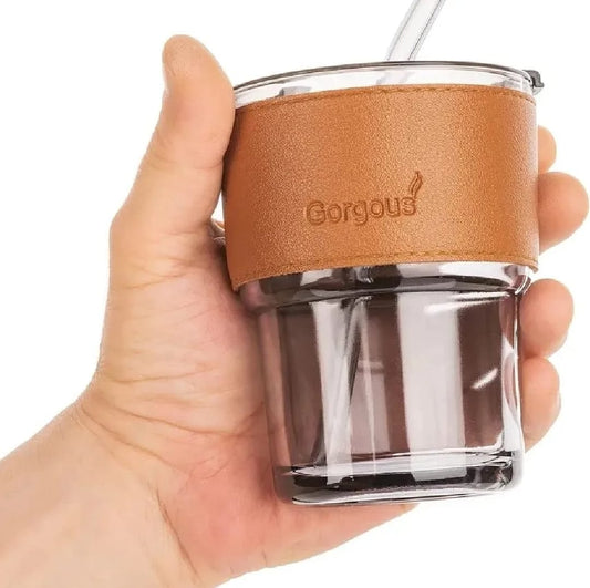 stylish 300ml reusable glass coffee mug.